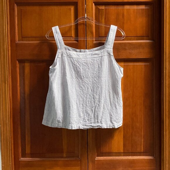 Liz Claiborne button down sleeveless tank top - pinstripe white and blue Size L - Picture 8 of 8